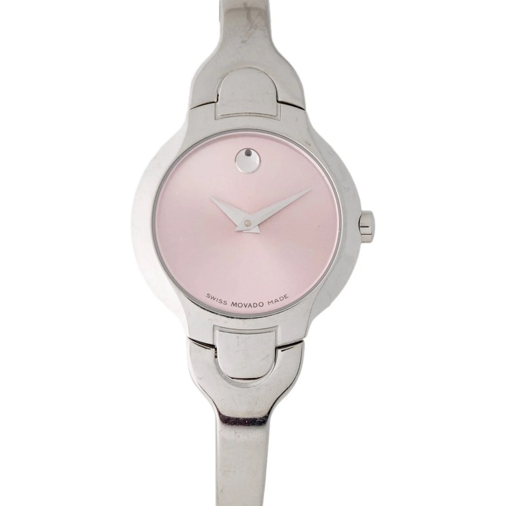 Movado Silver and Pink Minimalist Watch